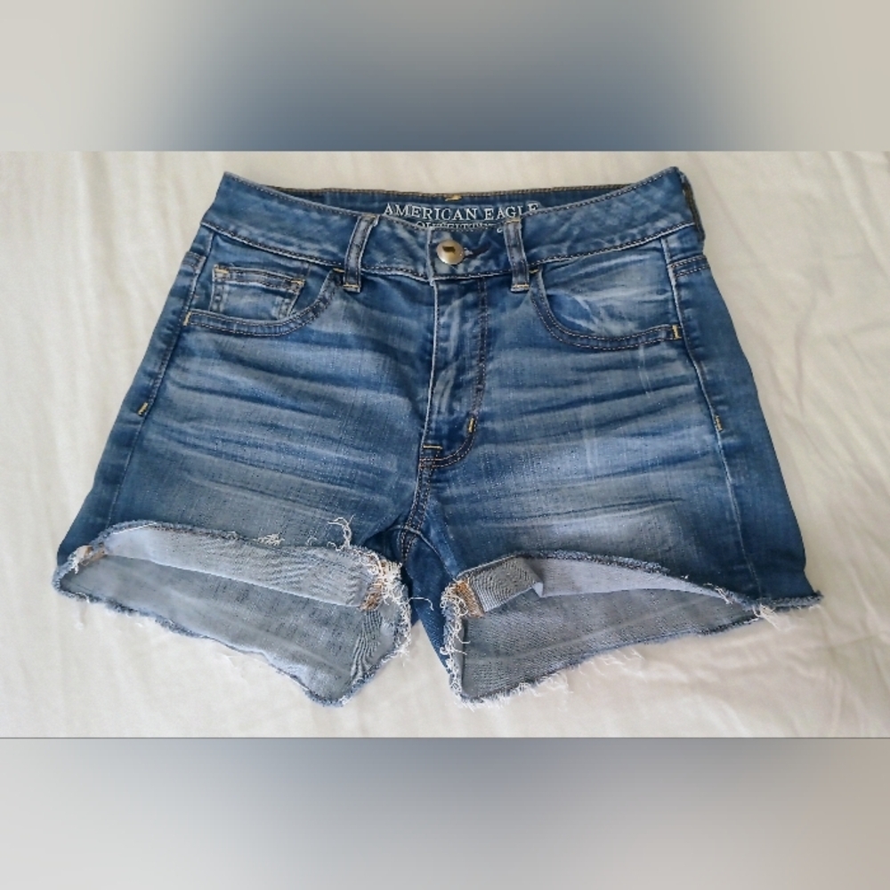 "american eagle" denim hi-rise shorties